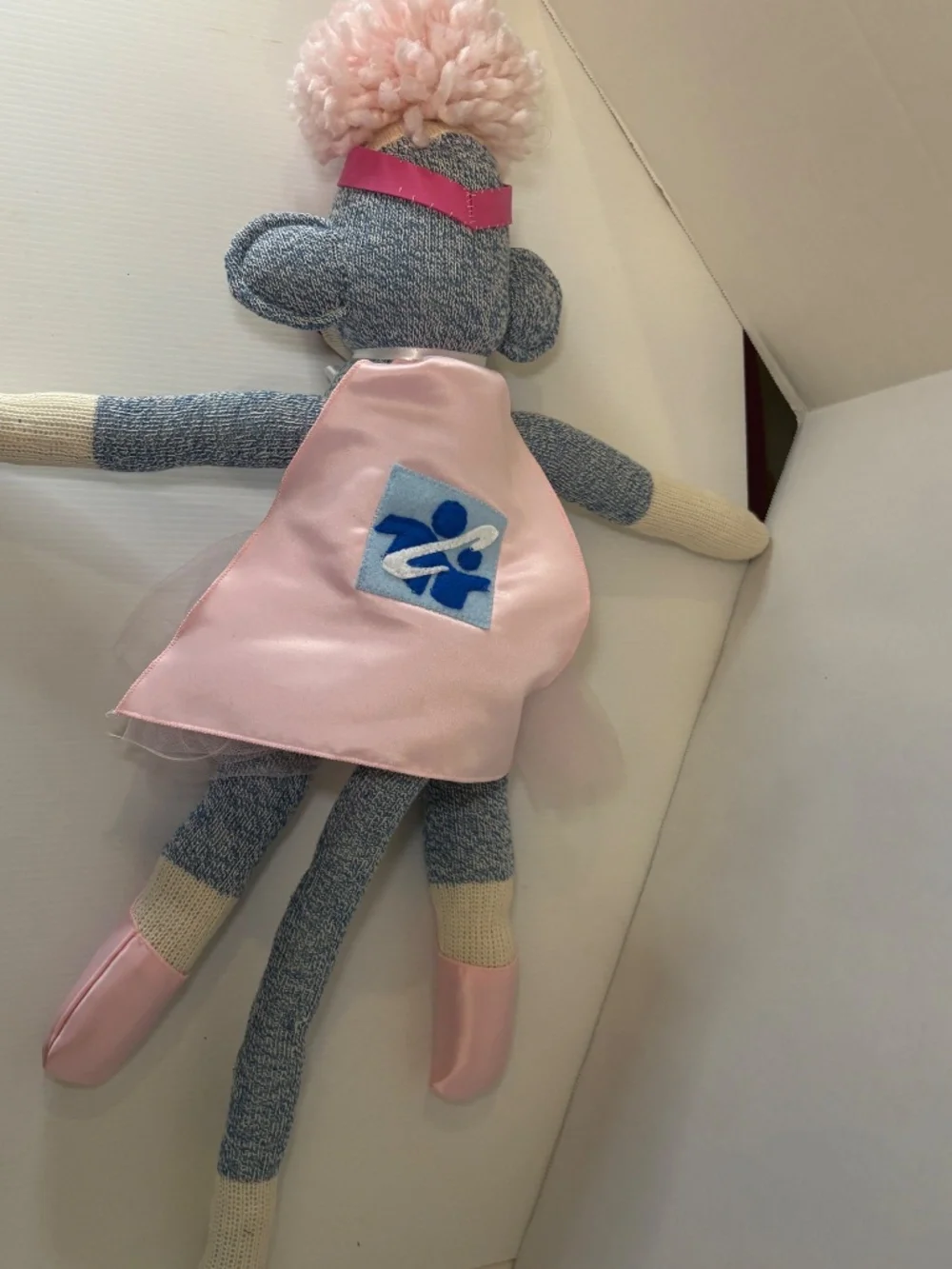 Vintage Handmade Sock Monkey Girl Doll Ballerina/Super Hero Cape Folk Art